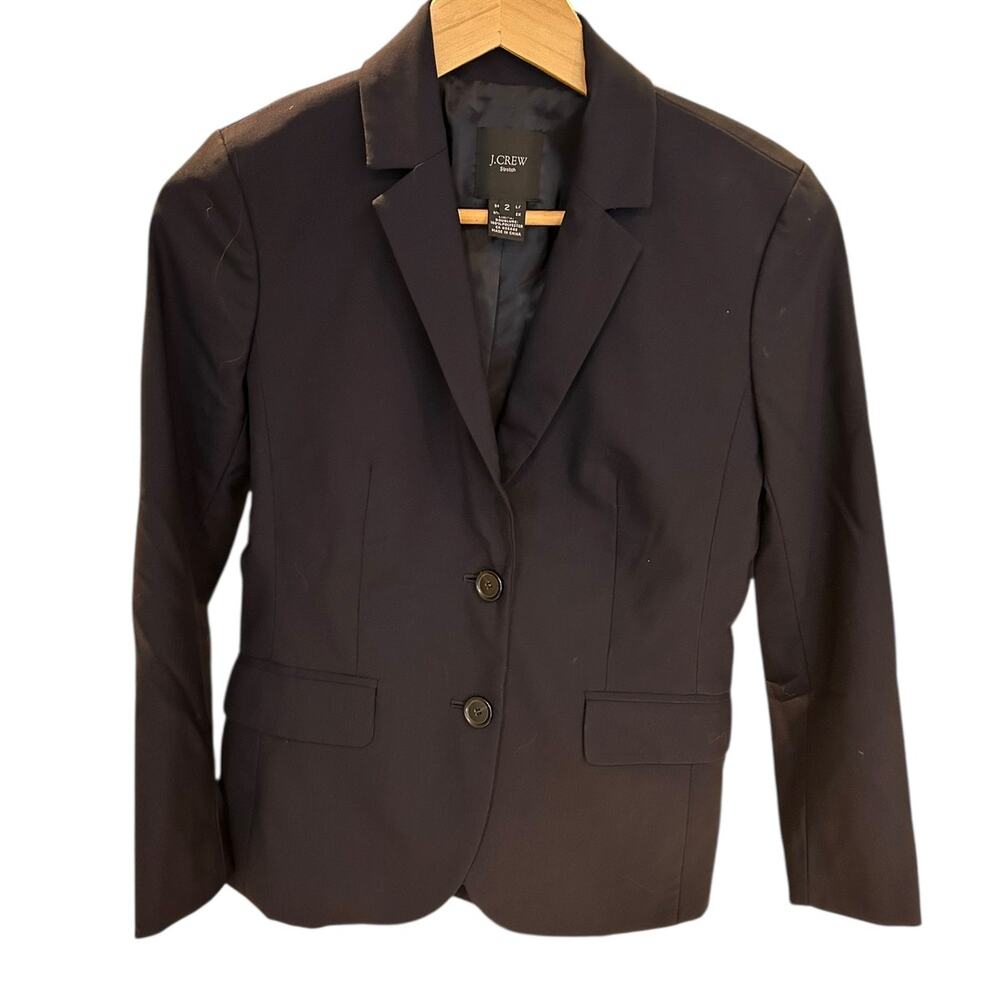 J. CREW Women's Wool Blazer Size 2 Navy Blue Suiting Jacket Two Button Classic